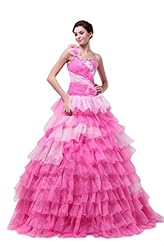Sweetheart    Beaded One Shoulder Tulle Floor Length  Ball Gown Quinceanera Dress  With Rhinestones and Ruffles