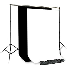 PBL MUSLIN BACKDROP BACKDROP 9' x 12' BLACK & WHITE with SUPPORT SYSTEM by PBL