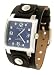 Philip Persio P-139 Premium Black Wide Leather Cuff Strap Square Blue Watch