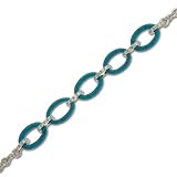 Sterling Silver Cubic Zirconia Oval Shaped Linked Oval Turquoise Bracelet