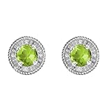 10k White Gold, August Birthstone, Peridot and Diamond Earrings