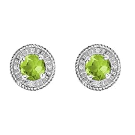 10k White Gold, August Birthstone, Peridot and Diamond Earrings by
