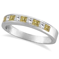 Princess-Cut Yellow Canary and White Diamond Ring Band 14k White Gold