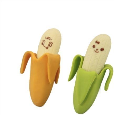 2 x Cute Banana Pencil Rubber Erasers School Office Stationery Kid Children