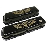 1986-95 Ford 302 5.0L Fox-Body Mustang Steel Valve Covers - Black w  Gold V8 Logo by CFR Performance