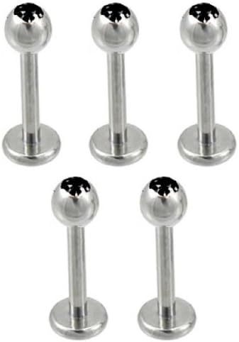 5 Pack - Labret Monroe Piercing SILVER w/ BLACK Gems 16g, 10mm Length, 3mm Ball Size (Standard Size) USED FOR: Lower Lip, Cheek, Dimple, Upper Side of Lip, Bottom Side of Lip