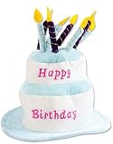 Plush White Blue Velvet Happy Birthday Party Cake Hat