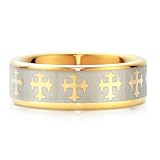 Gold Tone Tungsten Ring Band w/ Cross Comfort Fit 8mm - Women's Valentine Engagement Band Ring
