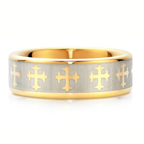 Gold Tone Tungsten Ring Band w/ Cross Comfort Fit 8mm - Women's Engagement Wedding Band Ring Size 12