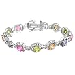 Sterling Silver Round Multi-color Cubic Zirconia Link Bracelet