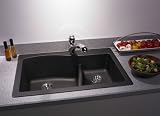 Swanstone QZLS-3322 Granite Large/Small Bowl Kitchen Sink, Nero