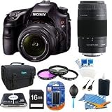 Sony SLT-A65VK A65 A65VK SLTA65 24.3 MP Translucent Mirror Digital SLR With 18-55mm, 75-300 Sony Lenses BUNDLE with 16GB Card, Spare Battery, 57 in 1 Card Reader, 3 Piece Filter Kit, Deluxe Case, LCD Screen Protectors, Lens Cleaning Kit, Dust Blower, Mi Sony SLT-A65VK A65 A65VK SLTA65 24.3 MP Translucent Mirror Digital SLR With 18-55mm, 75-300 Sony Lenses BUNDLE with 16GB Card, Spare Battery, 57 in 1 Card Reader, 3 Piece Filter Kit, Deluxe Case, LCD Screen Protectors, Lens Cleaning Kit, Dust Blower, Mi