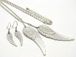 Angel Wings Necklace and Earrings Set - Silver