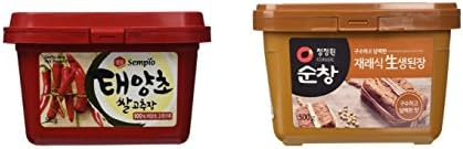 Sempio Hot Pepper Paste (Gochujang) 500g /1.1lb and Unpasteurized Jaeraesik Soybean Paste (1.1 Lb) By Chung Jung One Special Pack