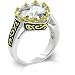 White Gold Rhodium and 14k Gold Bonded Heart Ring with Heart Shape CZ in a Prong Setting in Tutone