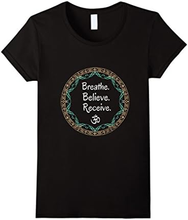 Women's Breathe Believe Receive Yoga Meditation Namaste T-Shirt Gift XL Black