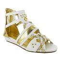E90 Ladies White Cuff Flat Gold Sandals Shoes Size 6
