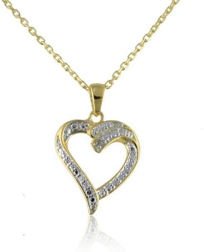 Sterling Silver Gold Plated Heart with 0.01ct diamond Accent Pendant on a 18" Link Chain (1.5)