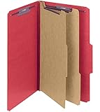 Smead Pressboard Classification File Folder with SafeSHIELD&reg; Fasteners, 2 Dividers, 2" Expansion, Legal Size, Bright Red, 10 per Box (19031)