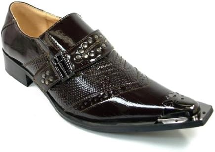 Mens Brown Designer Pointed Toe Metal Tip Dagger Strap Dress Casual Shoes