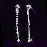 Bridal Princess Wedding Prom Elegant Dangling Crystal Rhinestone Bar Earrings CLIP-ON EARRINGS