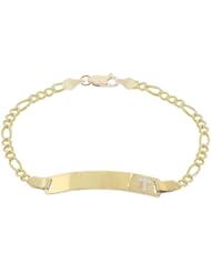 14k Yellow Gold, Figaro Links Kids Childrens Cross ID bracelet 6mm Wide