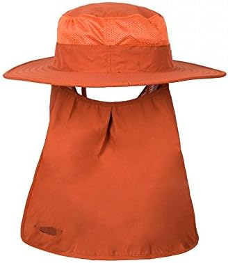 Protection Outdoor Multifunctional Flap Hat Neck Protection Cap with Removable Sun Shield and Mask Perfect for Fishing Hiking (Orange)