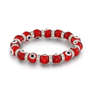 Bling Jewelry Evil Eye Beads 10mm Red Stretch Swarovski Crystal Bracelet 7.5 Inch