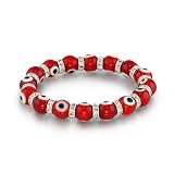 Bling Jewelry Evil Eye Beads 10mm Red Stretch Swarovski Crystal Bracelet 7.5 Inch ~ Bling Jewelry