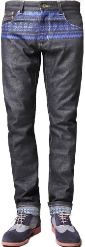 Jumpers Ministry Men's Yellow Printed Straight Raw Selvedge Denim Jeans 32 Indigo