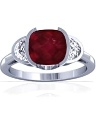 18K White Gold Cushion Cut Ruby Three Stone Ring