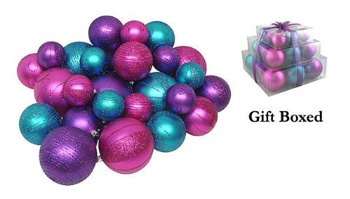 Pack of 27 Shatterproof Fuschia, Purple & Turquoise Christmas Ball Ornaments