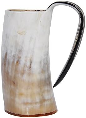 Marycrafts Buffalo Horn Mug Drinking Horn Tumbler Viking Drinking Cup with Handle
