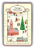 12 Assorted Retro Christmas Greetings Glittered Postcards In Keepsake Tin by Cavallini