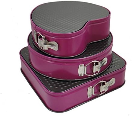 Flexible Bottom Round\Square\Heart Shape Cake Mold Nonstick Springform Pan, Pack of 3 Pcs (Rose Red )
