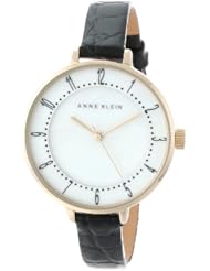 Anne Klein Womens AK/1404MPBK Gold-Tone Easy-to-Read Dial Black Leather Croco-Grain Strap Watch