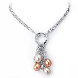 Elegant Solid Sterling Silver Rhodium Plated 16 Necklace with Multi-Color Fresh Water Pearls