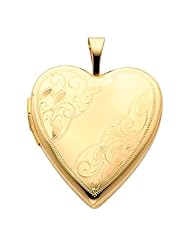 14K Yellow Gold Engraved Heart Locket Pendant (0.8" Inches or 20mm)