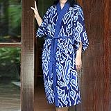 NOVICA Women's cotton batik robe, 'Ice Clouds'