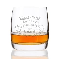 Privatglas Whiskeyglas (Bohemia) - Motiv: Geniesser - mit kostenloser Gravur des Vor & Nachnamens + Geburtsjahr