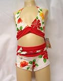 Girls Halter Triangle Bikini Top and Shorts White with Garden Color Floral 4-6X