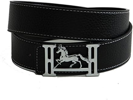 ALATTA Unisex Polished Horse Buckle Second Leather Belt S Black