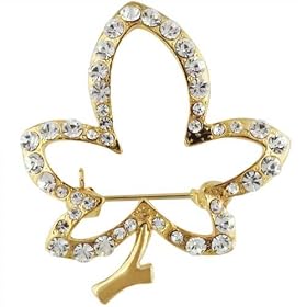 Gold Tone Rhinestone Autumn Leaf Pin Brooch