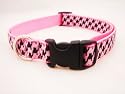 Xsmall Pink/Black Herringbone - Nylon Webbing Dog Collar: 1/2" wide, Adjusts 6-12".