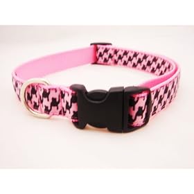 Xsmall Pink/Black Herringbone - Nylon Webbing Dog Collar: 1/2