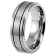 Stainless Steel Ring Brushed Finish With Black Plated Grooves and Polished Edges