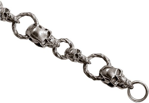 Skulls Silver Tone Pewter Chain Link Bracelet