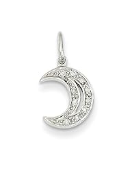 14k White Gold Diamond Moon Pendant. Carat Wt- 0.05ct. Metal Wt- 0.8g
