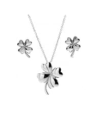 Bling Jewelry Sterling Silver Clover Pendant Necklace & Clover Earrings Set