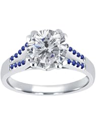 1.20 Ct Round H/I Diamond Blue Sapphire 14K White Gold Ring